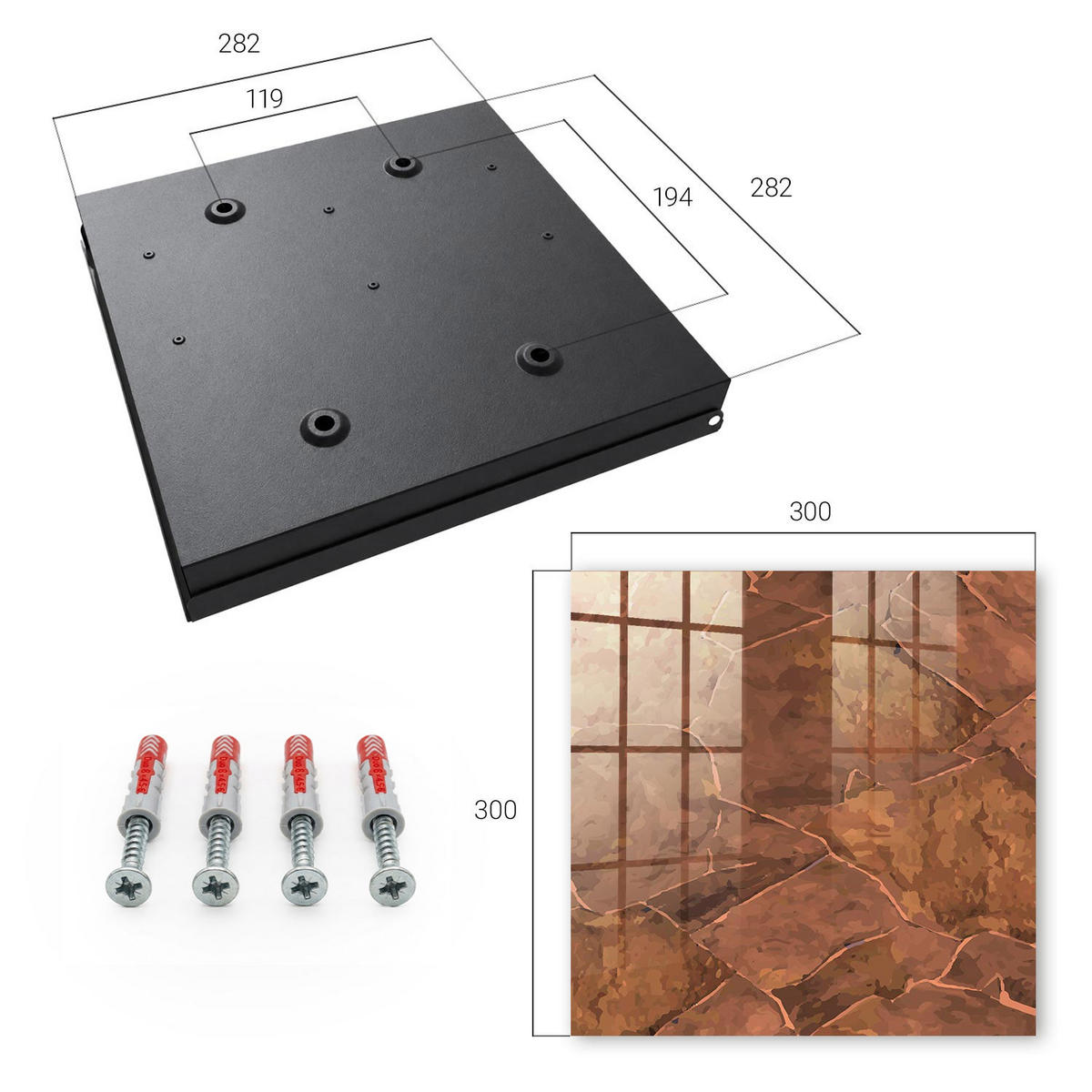 SCHLÜSSELBOX Schwarz 30x30 cm- Türöffnung nach rechts - Steintextur - Braun, Metall (30/30/5cm) - TULUP