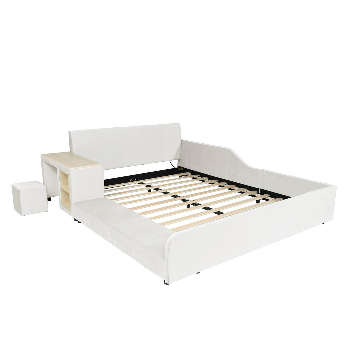 KINDERPOLSTERBETT 140/200 cm aus Samt mit Schreibtisch Hocker und Ablageboden Weiß - Weiß, Textil (140/200cm) - Modenvie