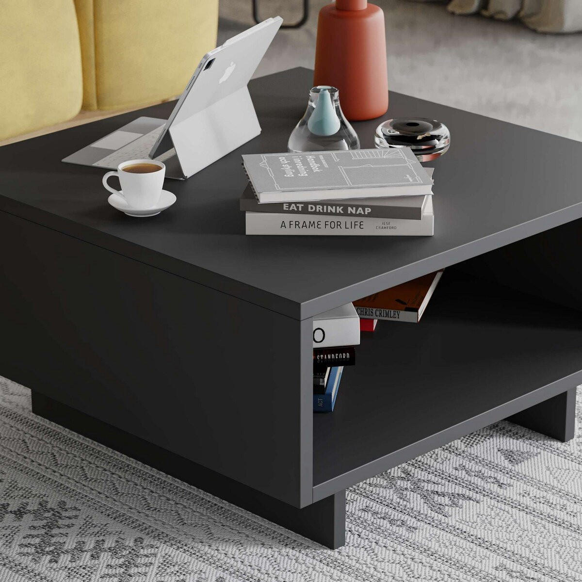 COUCHTISCH mit 1 Regal L60 cm - Hola - Anthrazit, Holzwerkstoff (60/60/32cm) - Calicosy