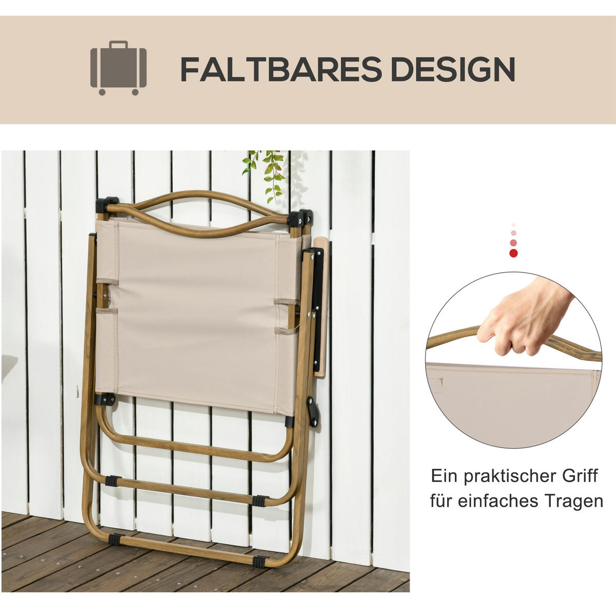 CAMPINGSTUHL 2er Set faltbarer Gartenstuhl mit Stahlrahmen, für Pool, Khaki - Beige, Textil (59/78/54cm)