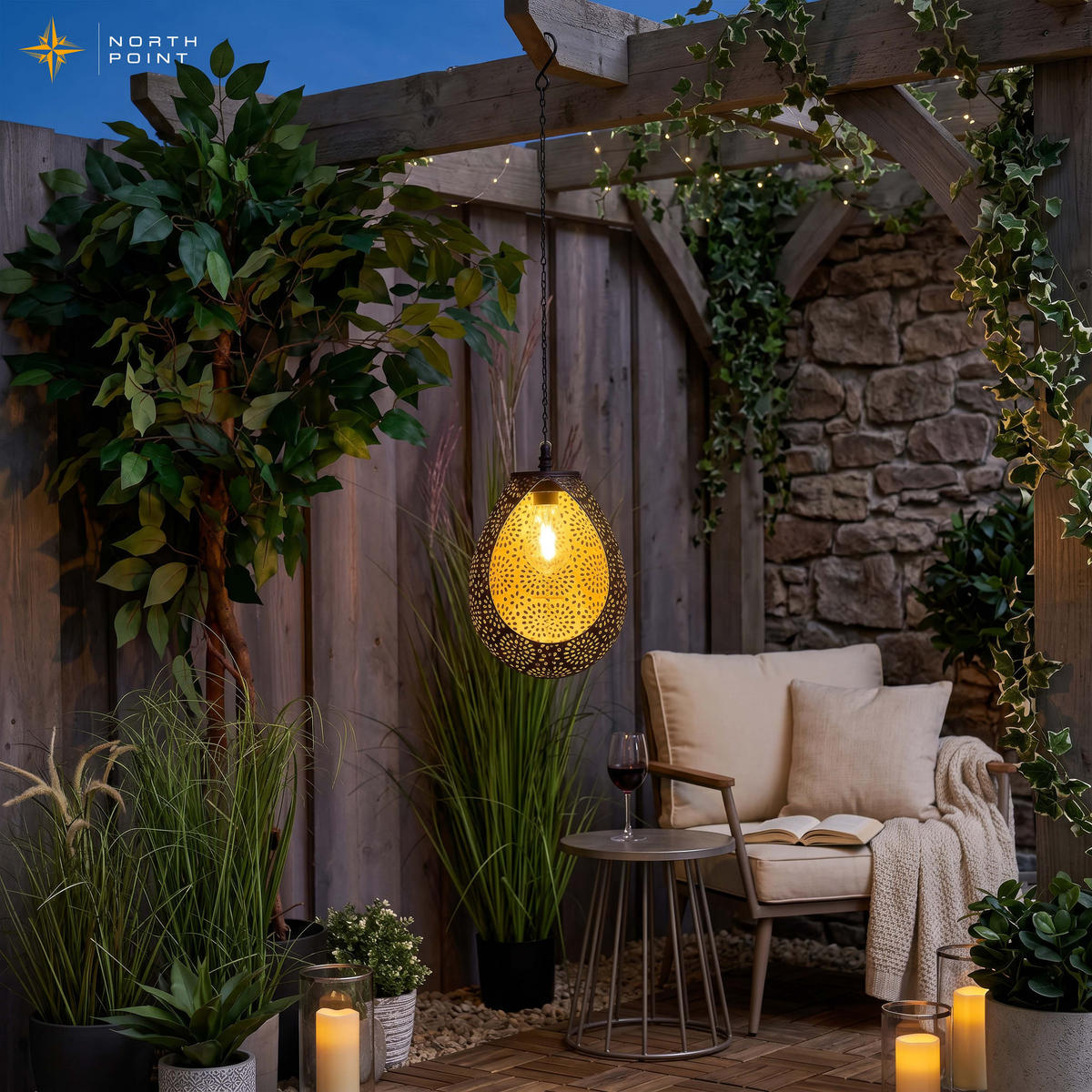 SOLAR-HÄNGELEUCHTE Orientalisch kupfer 18x52cm Metall Outdoor-Leuchte - Schwarz, Metall (18/18/52cm) - Northpoint