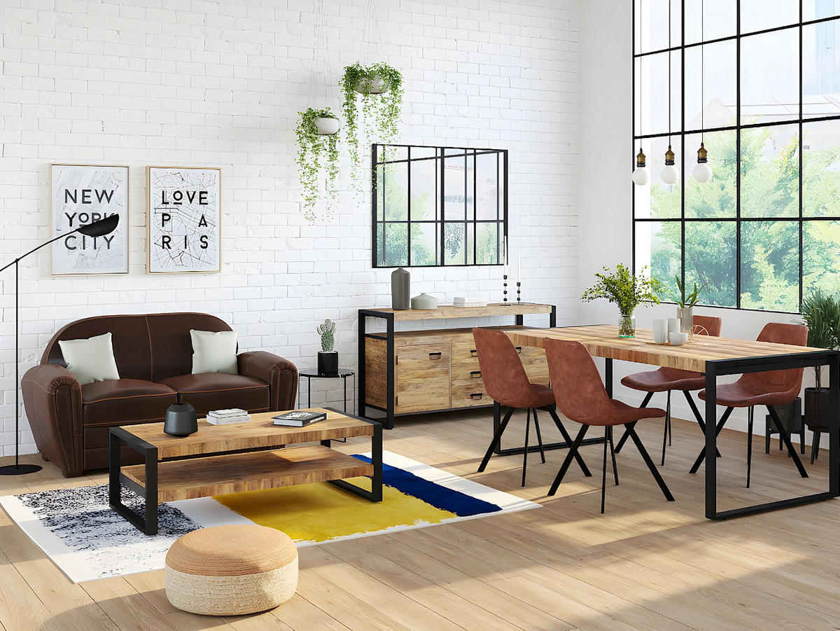 SPIEGEL Atelierfenster Industrial Style - 120 x 90 cm - Metall - Schwarz - DUDLEY - Schwarz, Metall (120/90/2.5cm) - Vente-Unique