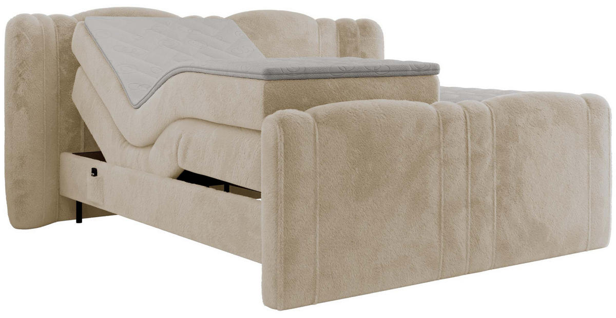 BOXBETT FORTINA 180/200 - Creme Plüsch - H3 - Creme, Holz/Textil (180/200cm) - MKS