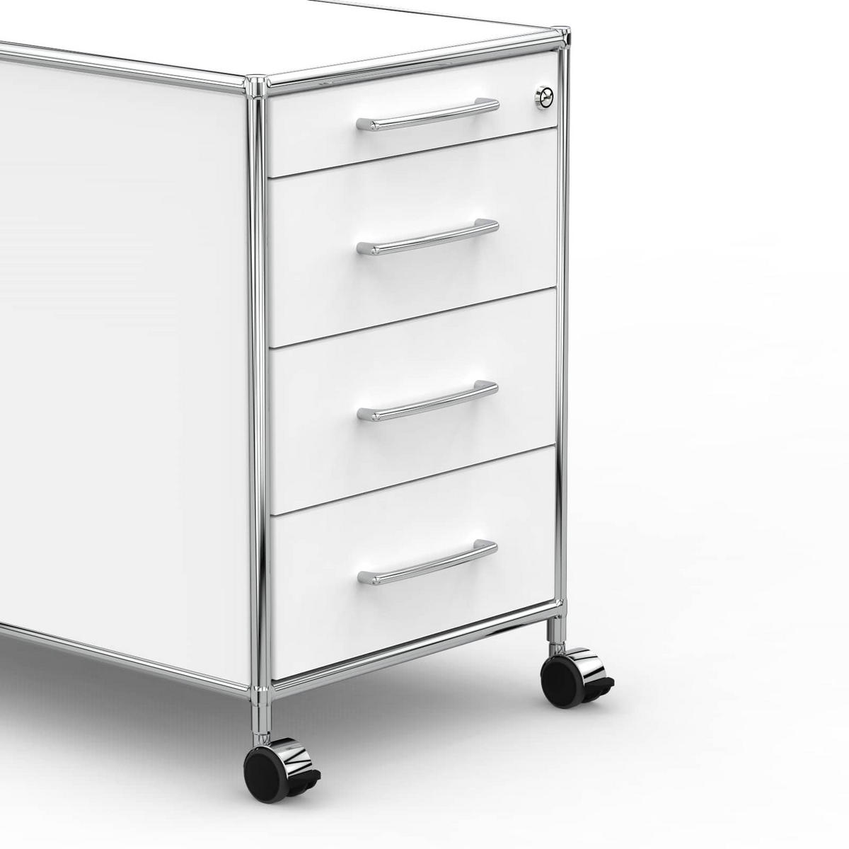 BÜRO-ROLLCONTAINER Holz, 80 cm, 4 Schubladen, Weiß - Chromfarben/Silberfarben, Holzwerkstoff/Metall (80/66.5/80cm) - Versee