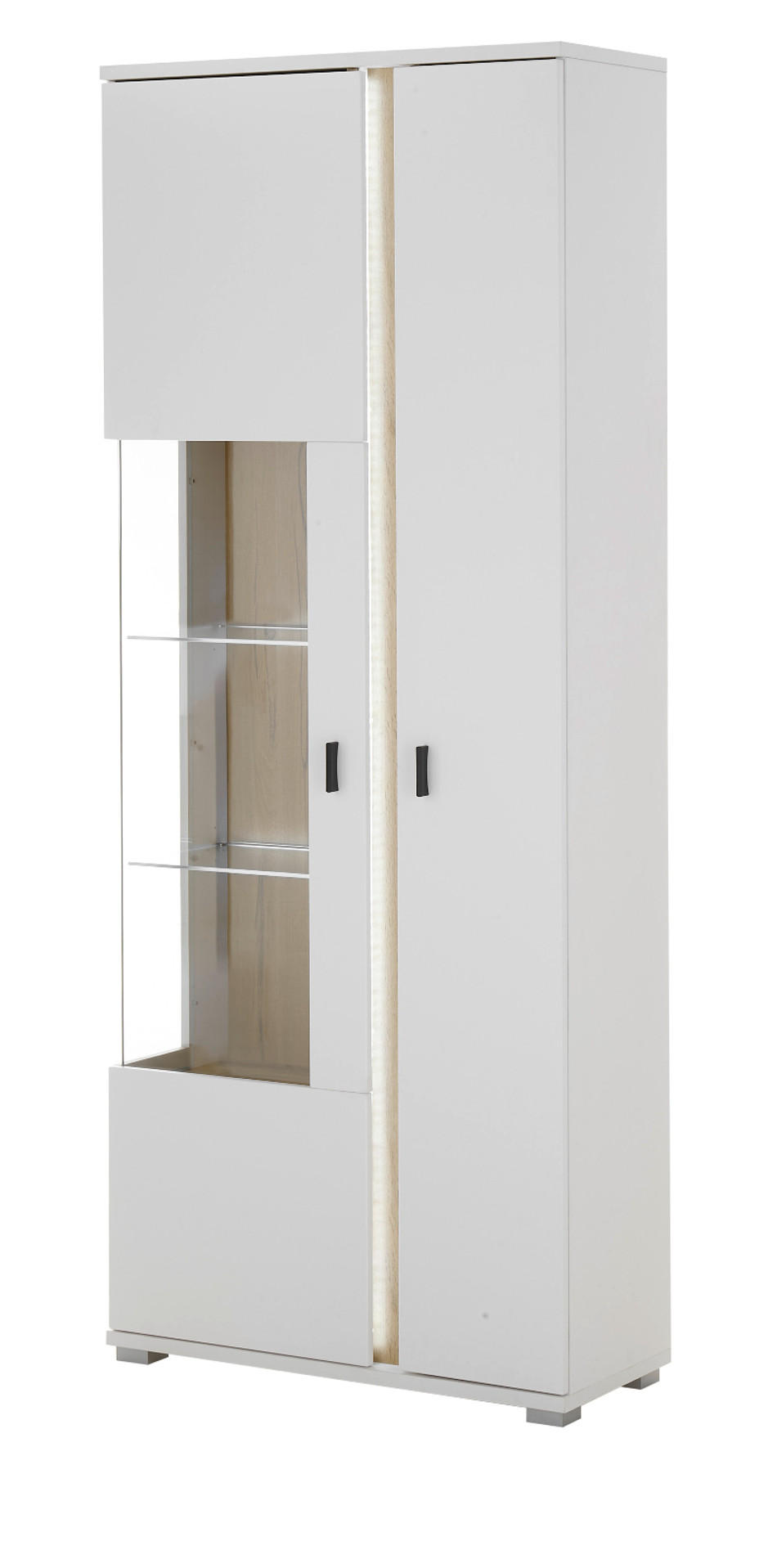 Furn.Design Vitrine Weiß, Eiche Wotan 80x200x35 cm