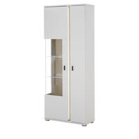 VITRINE weiß matt, Eiche Wotan 80 x 200 cm, Vitrinenschrank inklusive Frontbeleuchtung - Silberfarben/Eiche Wotan, Glas/Holzwerkstoff (80/200/35cm) - Furn.Design