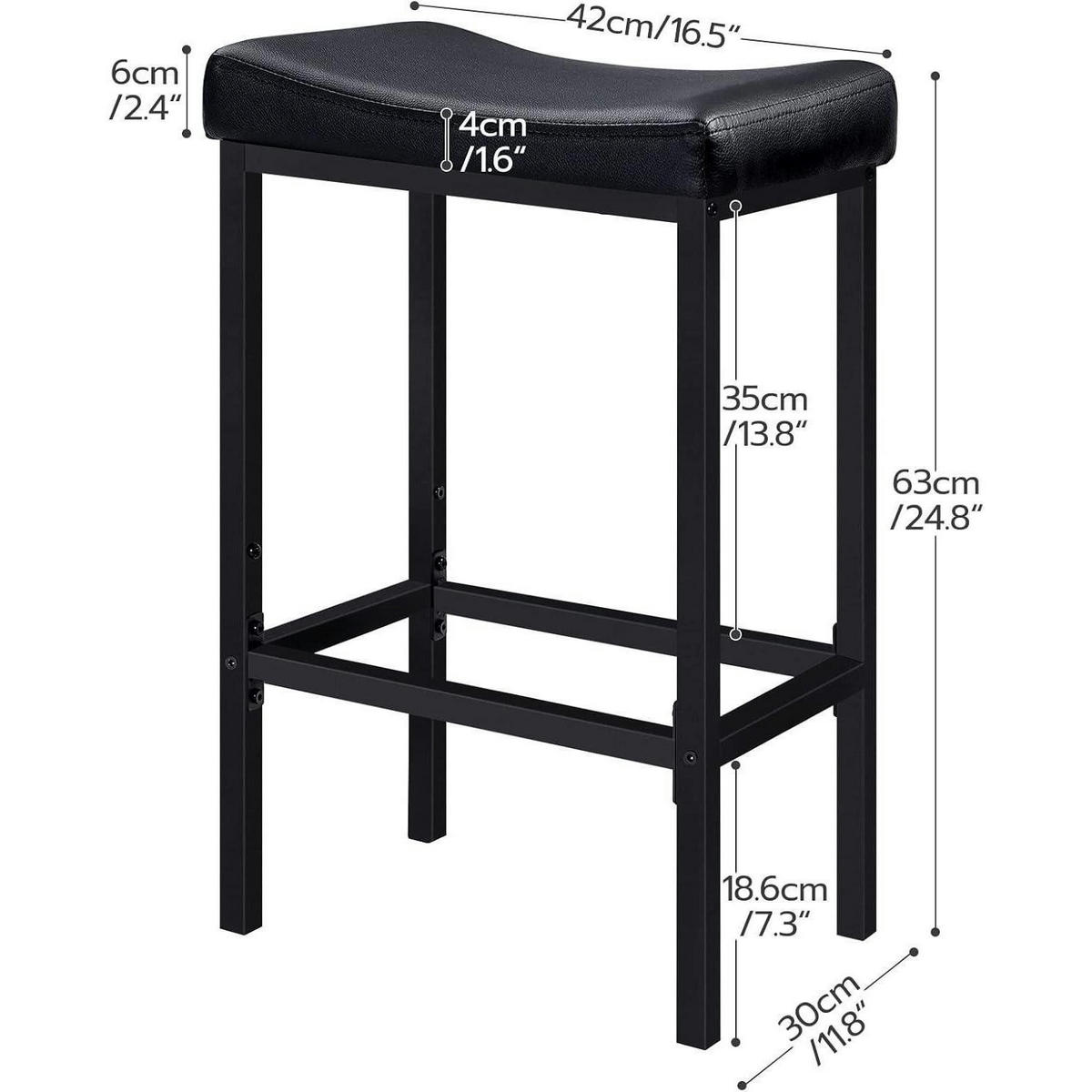 BARHOCKER 2er-Set Schwarz mit PU-Sitzfläche 63 cm - Schwarz, Kunststoff (42/63/30cm)
