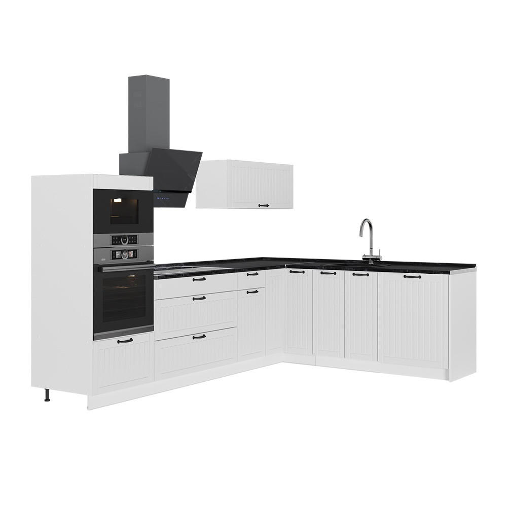 ECKKÜCHE Fame-Line, Weiß Landhaus/Weiß, 287 x 207 cm, AP Anthrazit - Weiß, Holzwerkstoff (287/153.6/60cm) - Vicco