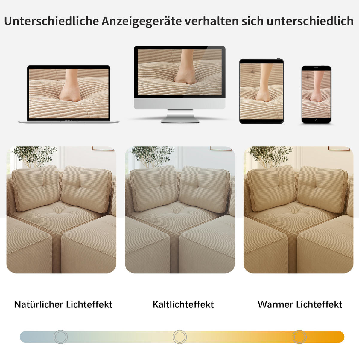 MODULARES Ecksofa aus Cord mit tiefer Sitzfläche Beige - Beige, Textil (177/386cm) - Modenvie