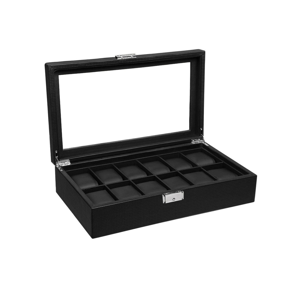 UHRENBOX FÜR 12 UHREN MIT BEZUG - Schwarz, Holzwerkstoff (9/36.2cm) - Hansiro