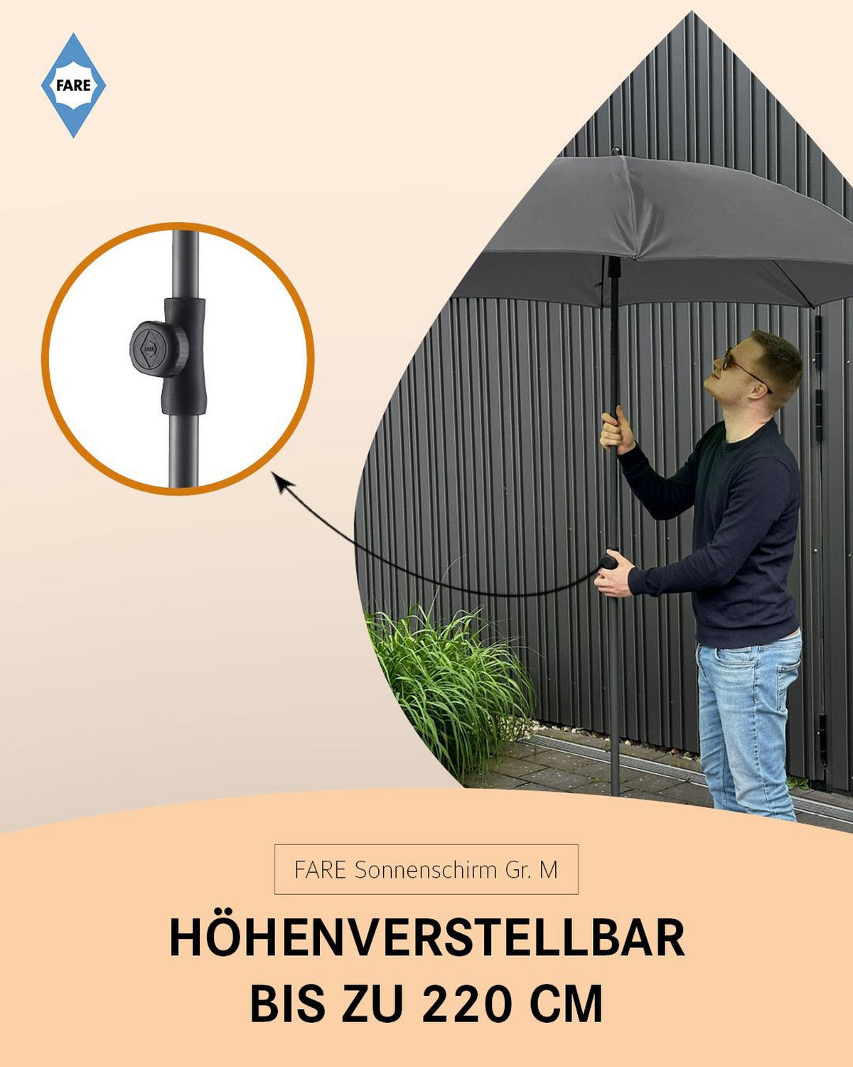 SONNENSCHIRM 180/180/126 cm - Grau, Kunststoff (180/180cm) - FARE
