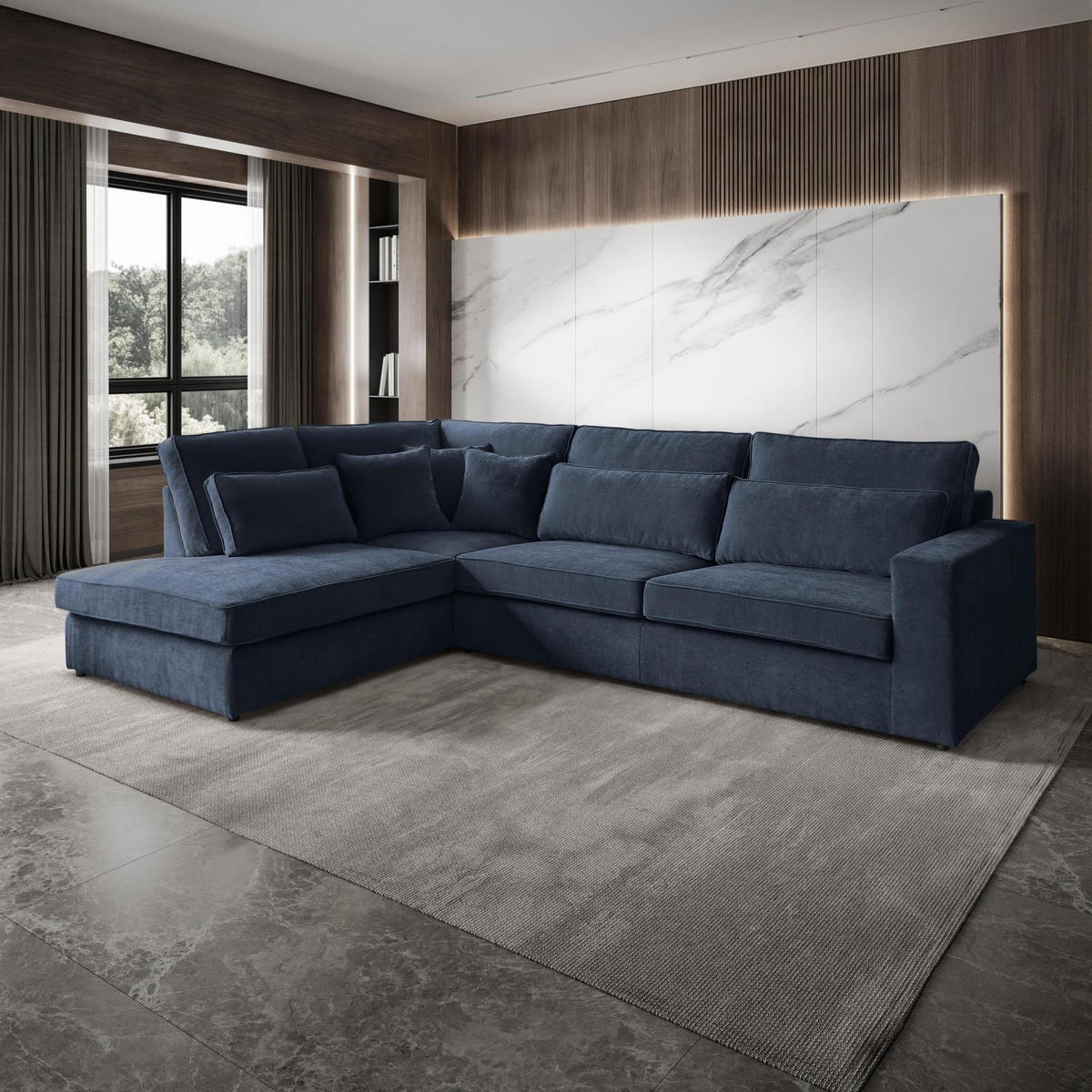 ECKSOFA Parma ohne Schlaffunktion dunkelblau links - Schwarz/Dunkelblau, Textil (314/224cm) - Beautysofa