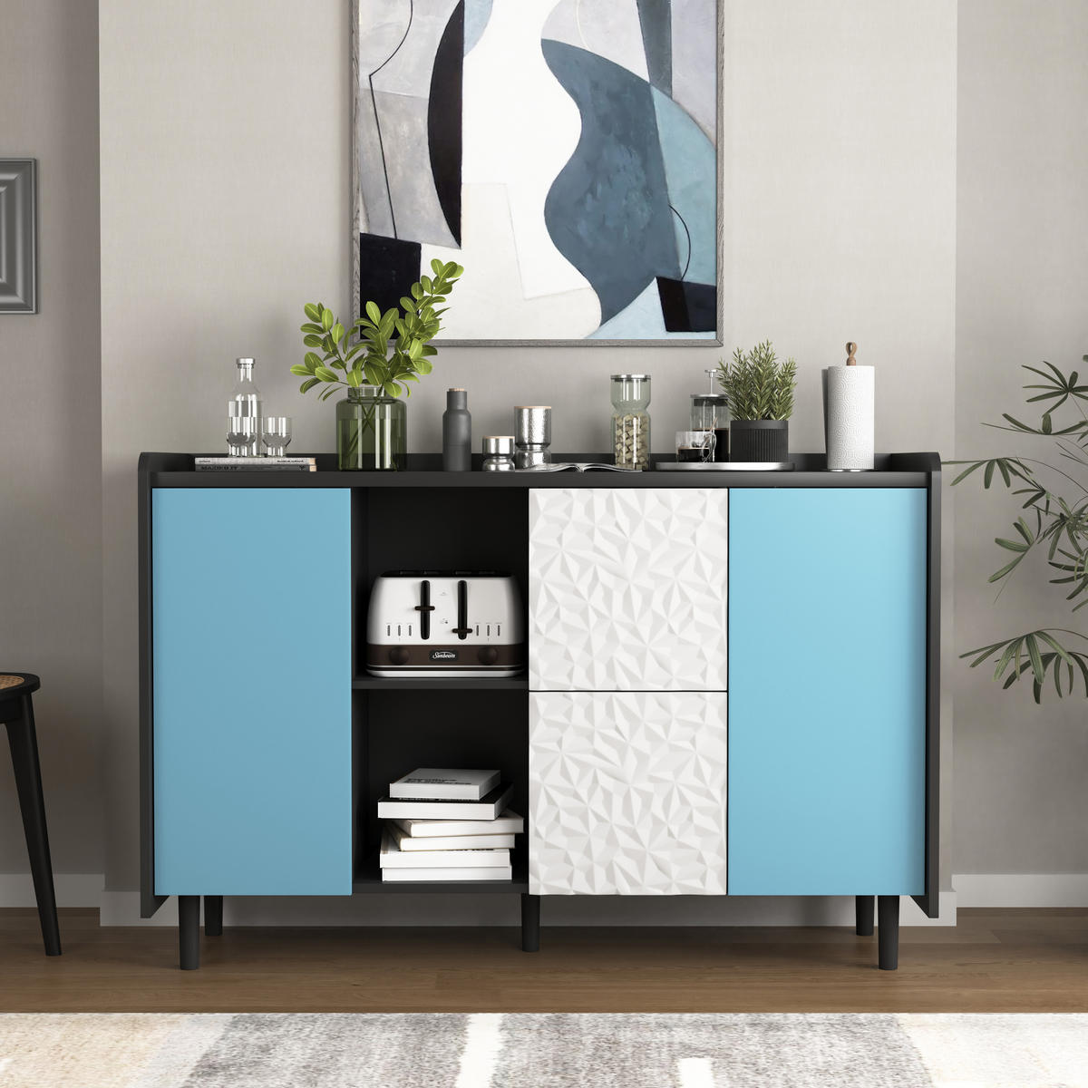 ANRICHTE Style Schwarz Blau 120/40/80 cm - Schwarz, Holz (120/80/40cm) - PANGIVO