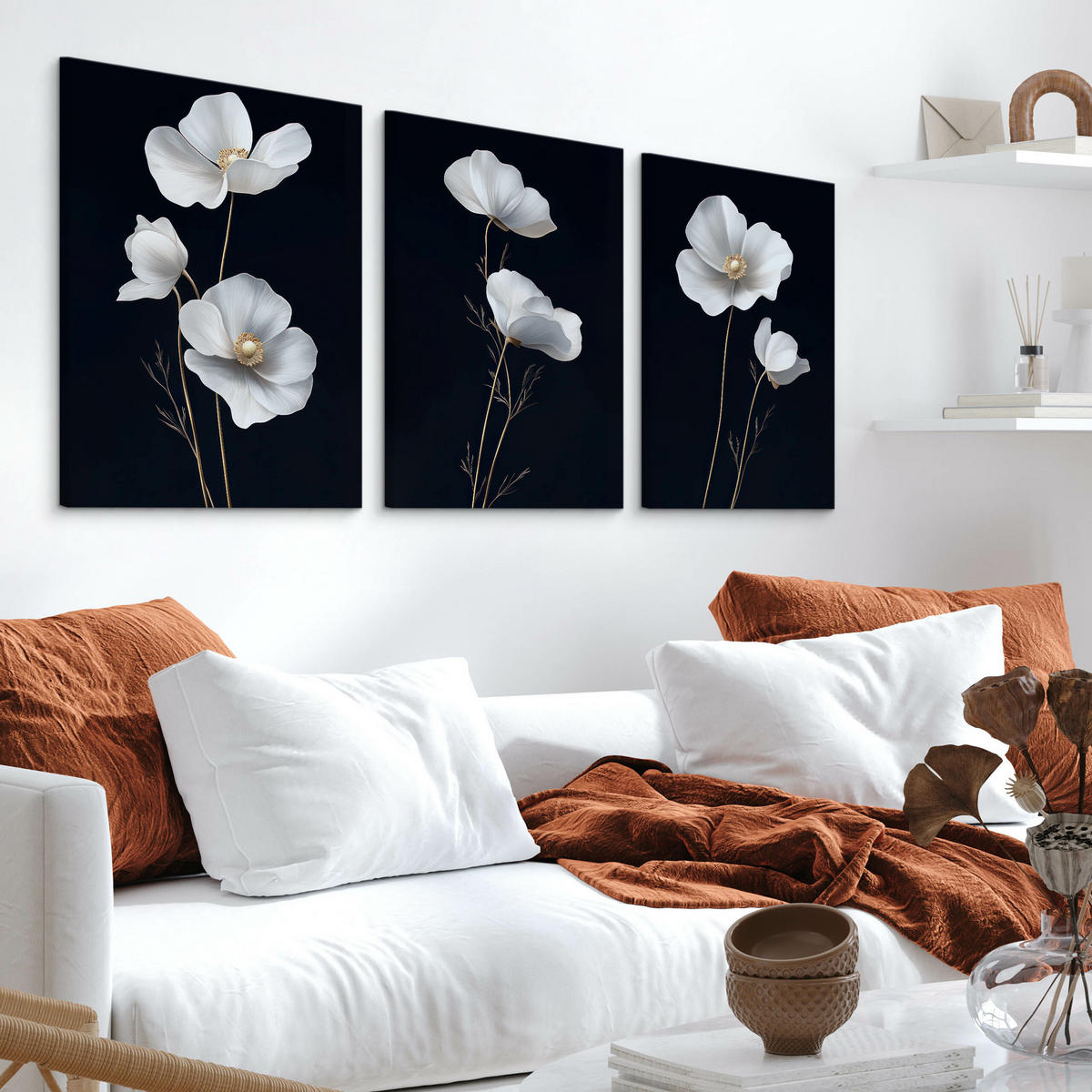 LEINWANDBILDER 3-es Set Feldblumen Natur - Beige/Schwarz, Textil (90/40cm) - Muralo
