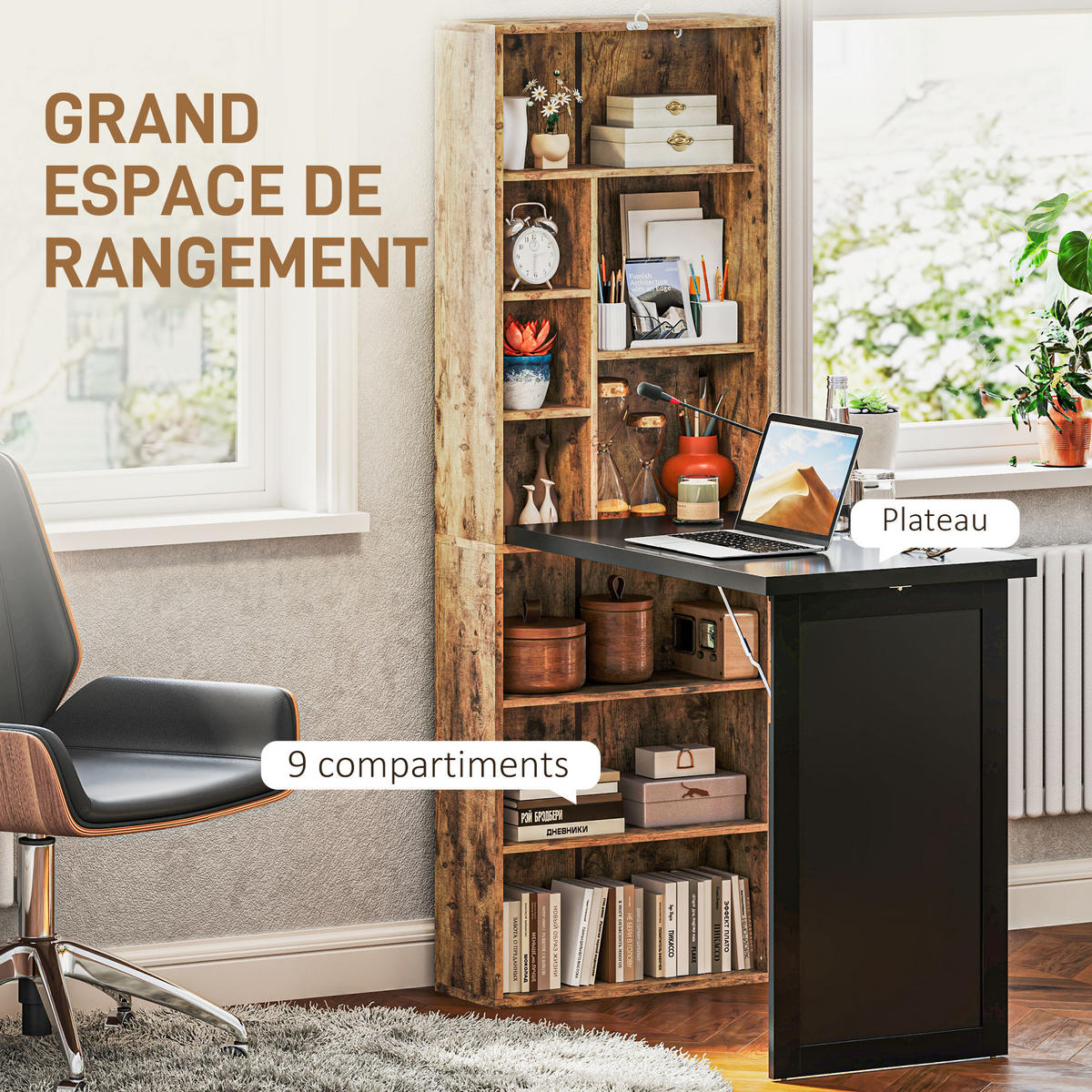 SCHREIBTISCH Braun klappbar mit Regal und Tafel 98/51/153 cm - Rotbraun, Holzwerkstoff (51/98/153cm) - PANGIVO