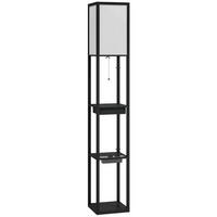 STEHLAMPE, Stehleuchte mit 3 Fächern, E27 Sockel, USB-A, USB-C Anschlüssen - Schwarz, Holzwerkstoff (26/26/159cm) - HOMCOM