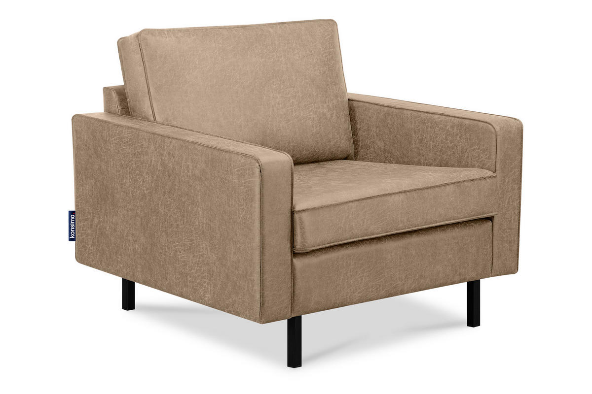 SESSEL INVIA mit Armlehnen auf hohen Metallbeinen vintage, Lederoptik-Stoff, Beige - Beige/Schwarz, Textil (98/87/98cm) - KONSIMO®