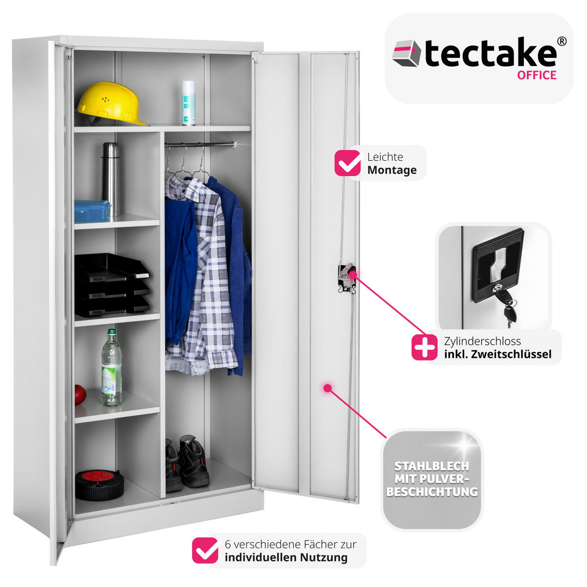 SPIND ,180 x 80 x 40 cm,grau - Grau, Metall (40/180/80cm) - tectake
