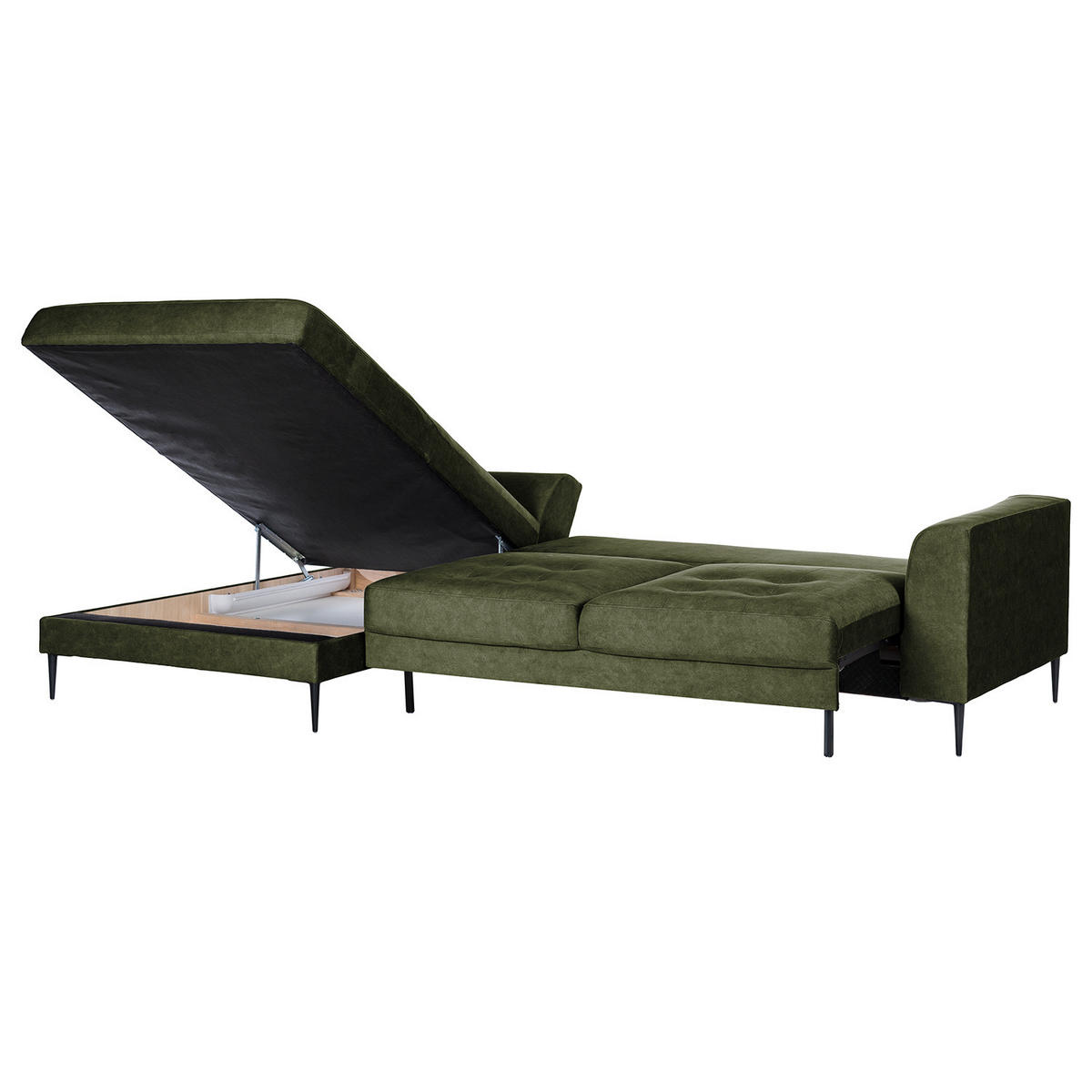 ECKSOFA mit Longchair - Dunkelgrün, Textil/Metall (275/168cm) - home24