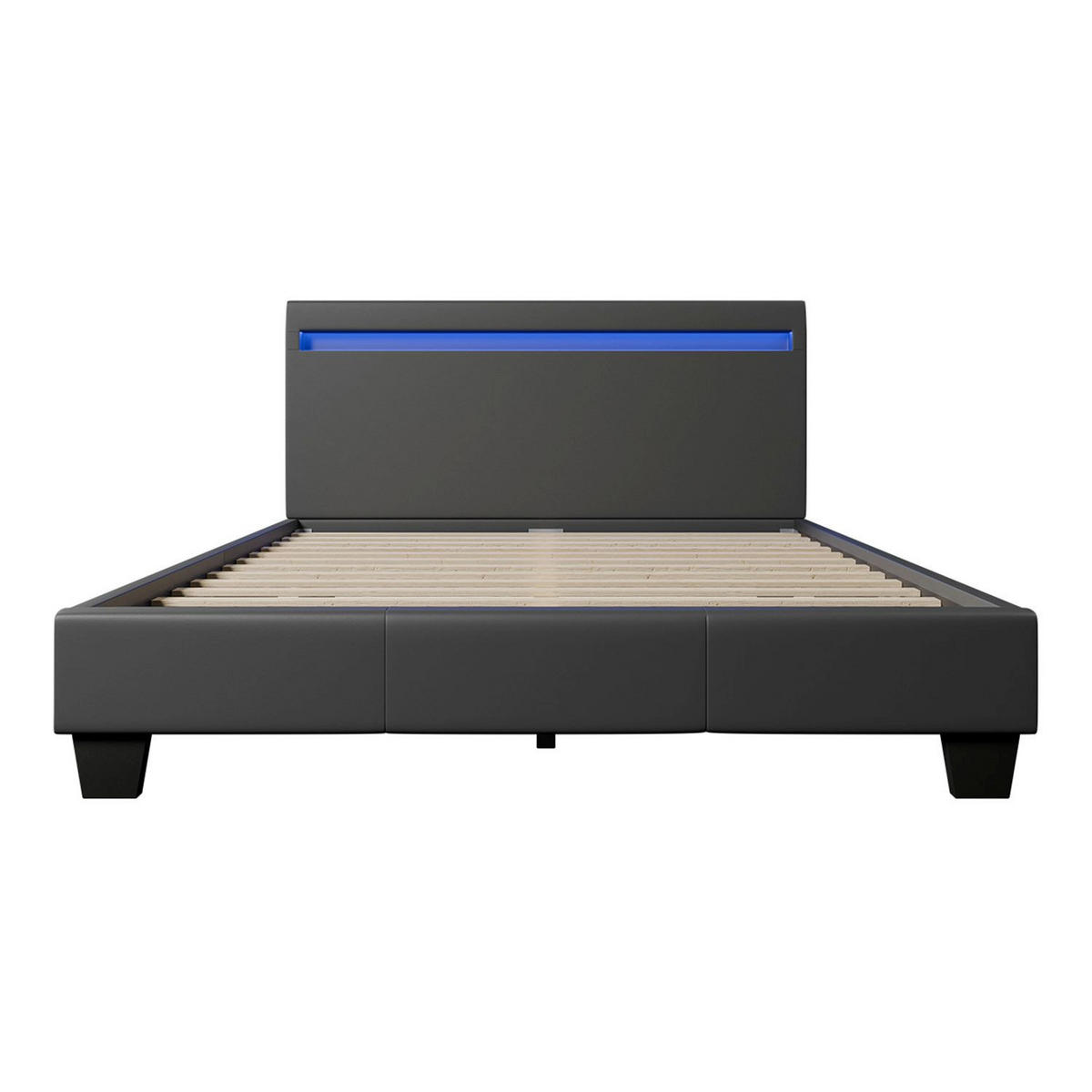 POLSTERBETT Paris mit LED dunkelgrau 120x200cm - Dunkelgrau, Holz (120/200cm) - Juskys