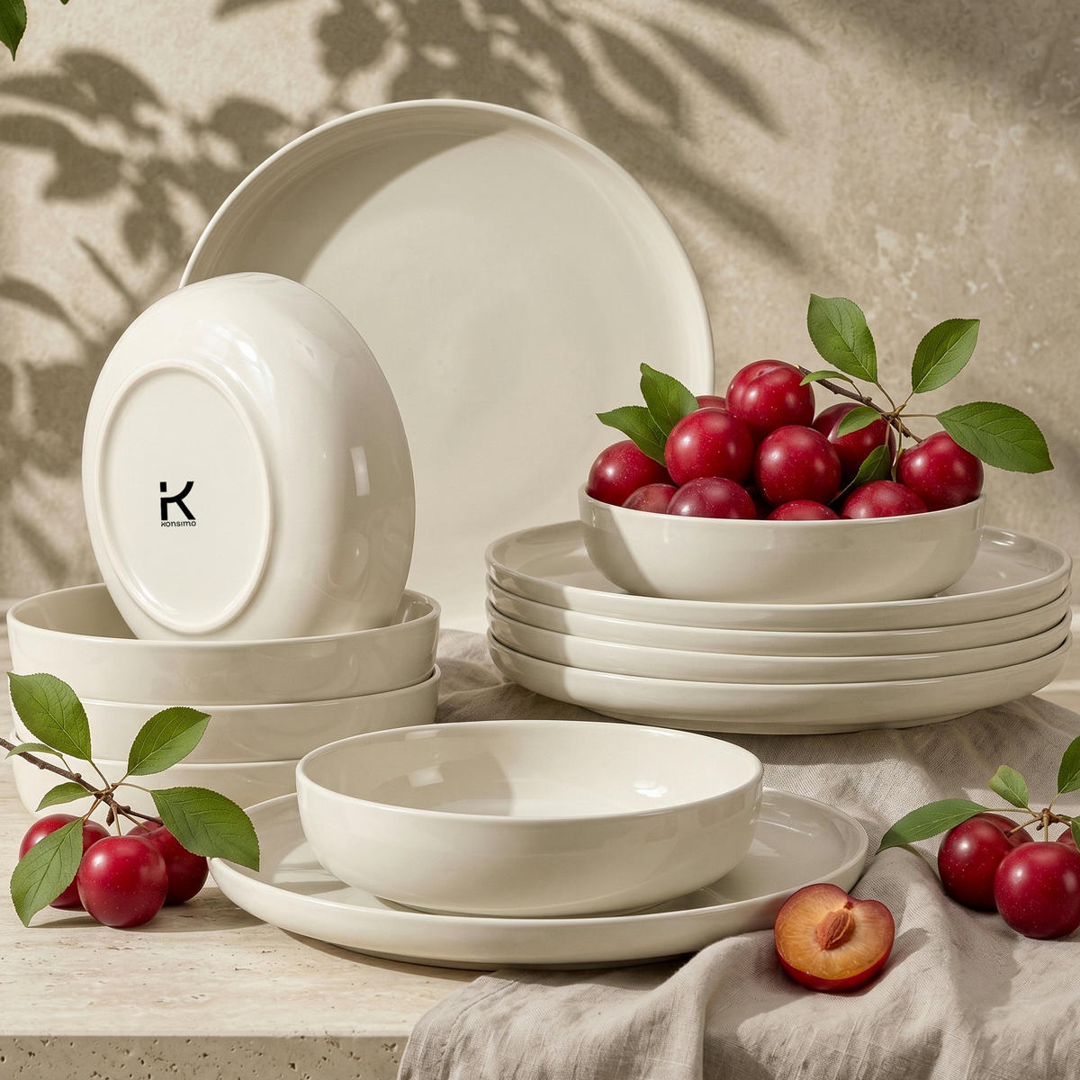 TAFELSERVICE VICTO 6 Personen 12-tlg - Beige, Keramik (27/2/27cm) - KONSIMO®