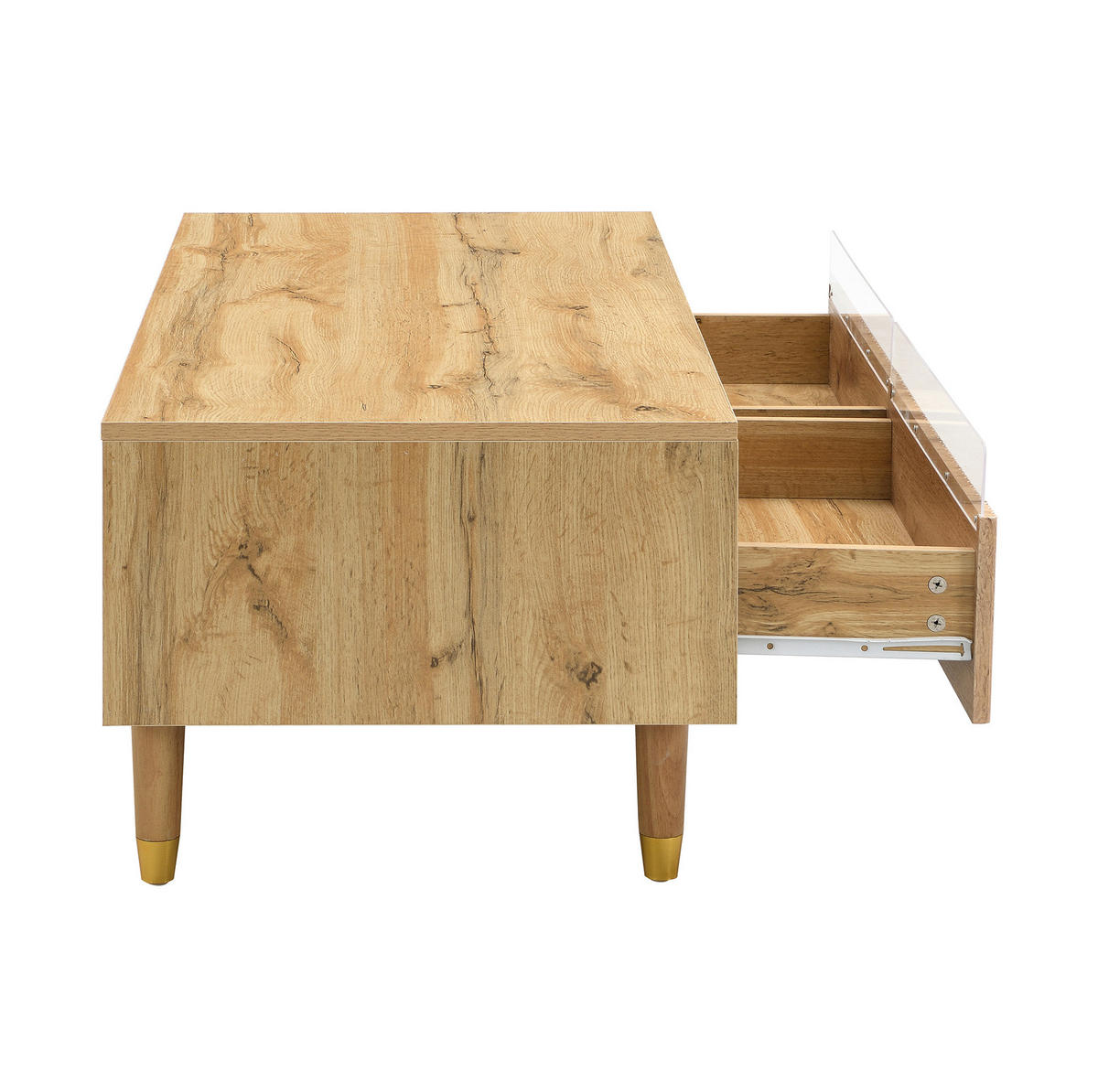 COUCHTISCH 110/50/40 cm mit 2 Schubladen und LED-Beleuchtung, Wellenfront und Acryl-Details, Holzfarben - Naturfarben, Holzwerkstoff (110/50/40cm) - Redom