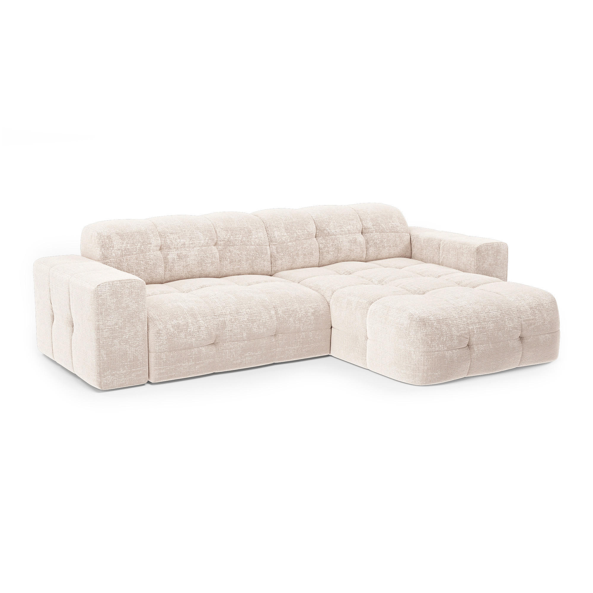ECKSOFA RECHTS geprägter Samt Creme 230cm - Creme, Textil (155/230cm) - Sia Home