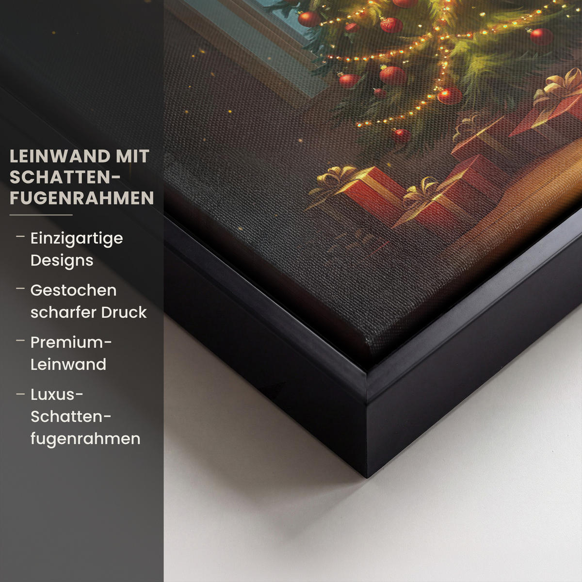LEINWAND Bilder mit Rahmen - Weihnachtsbaum - Geschenk - Winter - 20x20 - Grün, Textil (20/20cm) - MuchoWow
