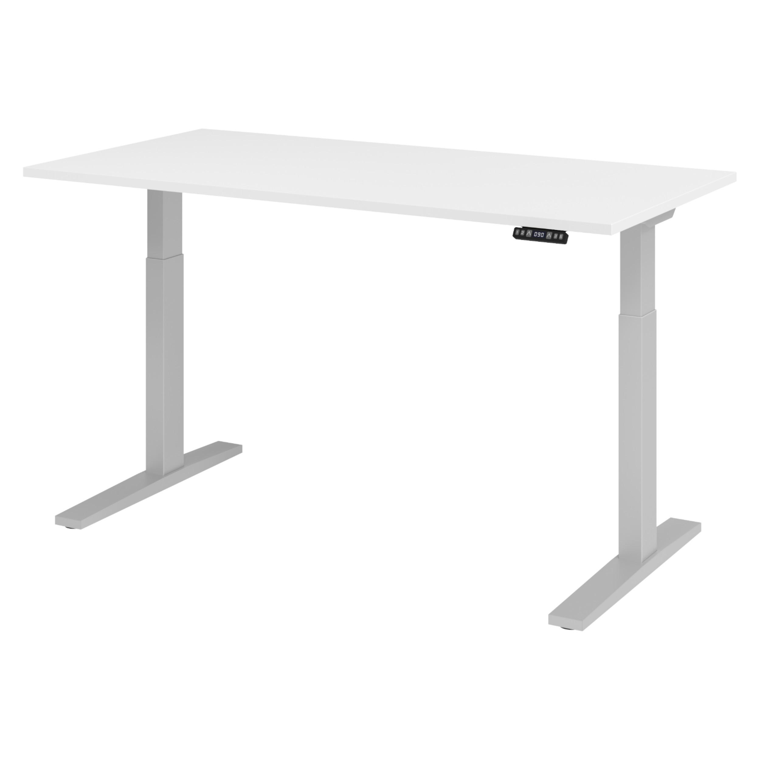 SCHREIBTISCH elektrisch XMKA 80/160/74 cm in Weiß/Silberfarben - Silberfarben/Weiß, Holzwerkstoff (80/160/74cm) - bümö