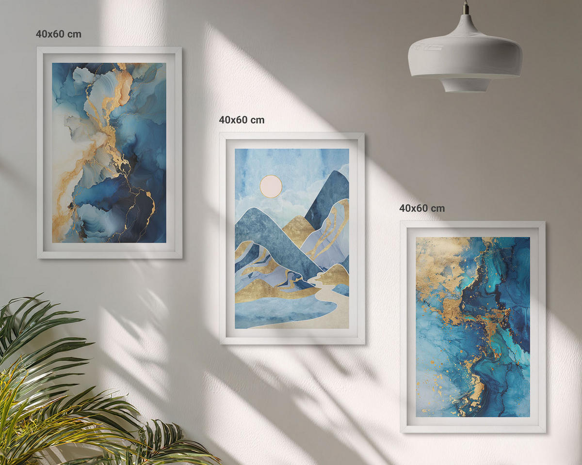 WANDBILDER 3er-Set - 40x60 cm Weißer Rahmen - Abstrakte Muster der Blue Mountains - Weiß, Kunststoff (40/60cm) - ArtPrintCave