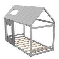 HAUSBETT 90/200 cm DE-04776, mit Dach und Fenster in Grau - Grau, Holzwerkstoff (90/200cm) - ComfortXL