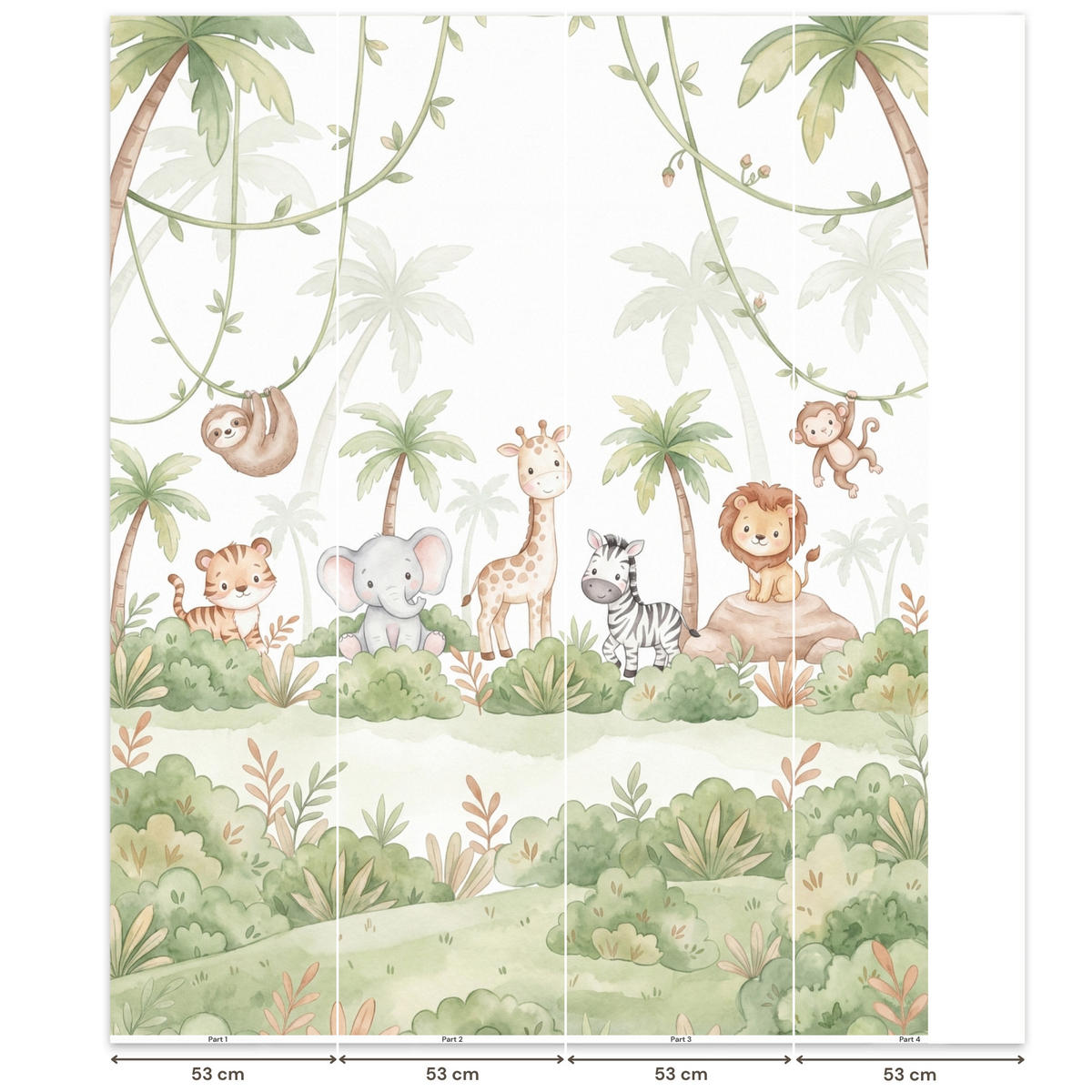 KINDERTAPETE - Tiere - Dschungel - Pastell - 200x240 cm - Weiß, Papier (200/240cm) - OnlyWow