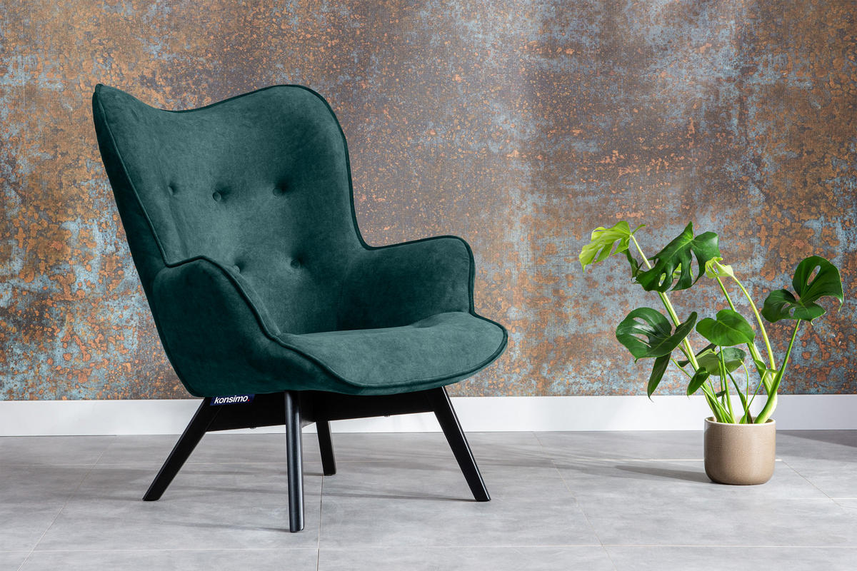SESSEL GLORI mit Armlehnen, Blaugrün - Blau/Schwarz, Holz/Textil (78/94/88cm) - KONSIMO®