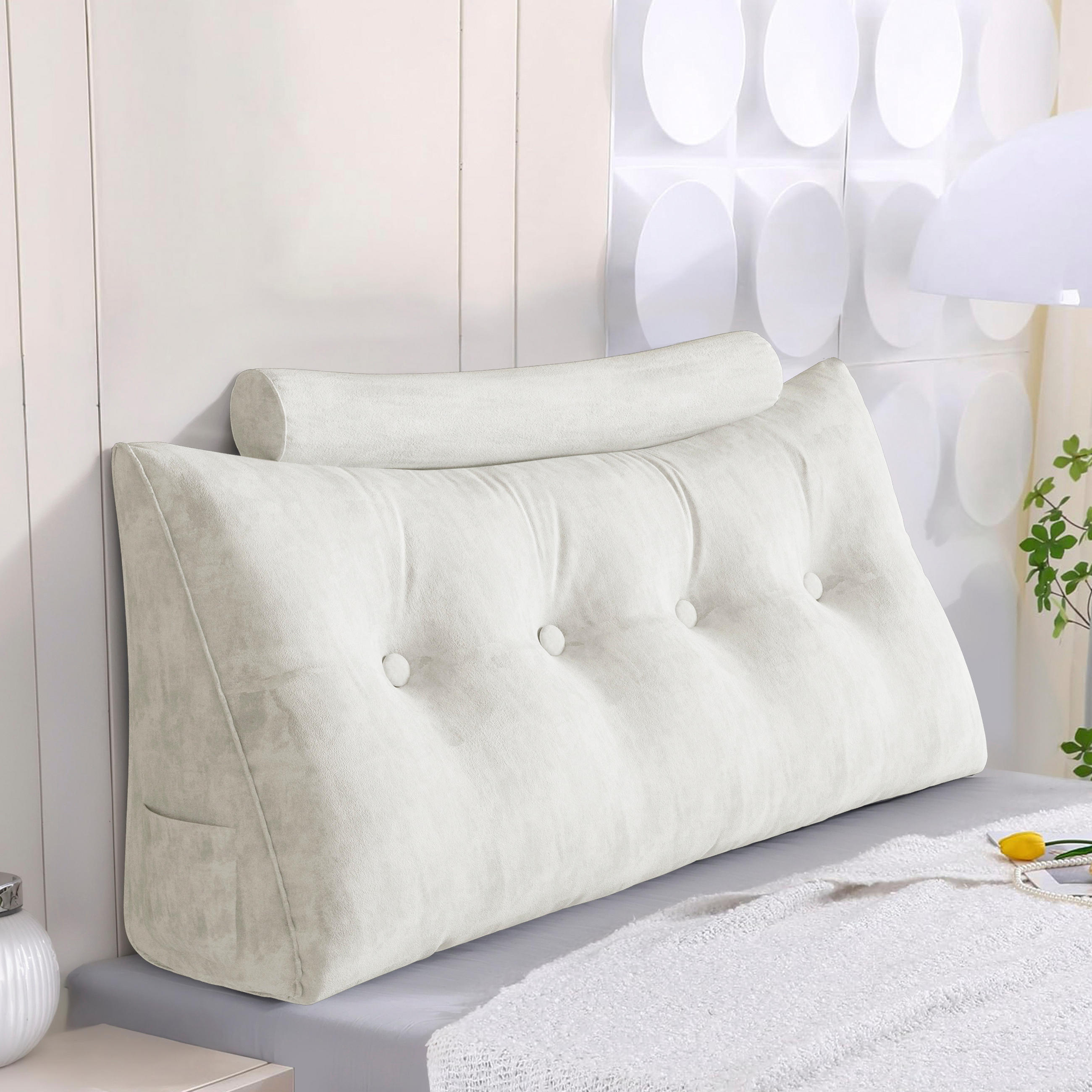 KEILKISSEN mit einem runden Kissen 2er-Set Samt Weiß 140cm - Weiß, Textil (20/140cm) - Vercart