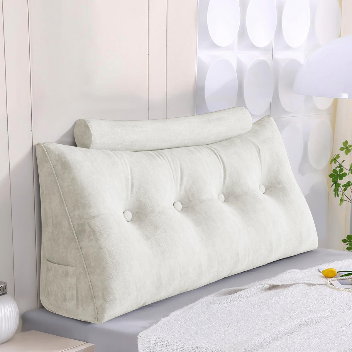 KEILKISSEN mit einem runden Kissen 2er-Set Samt Weiß 140cm - Weiß, Textil (20/140cm) - Vercart