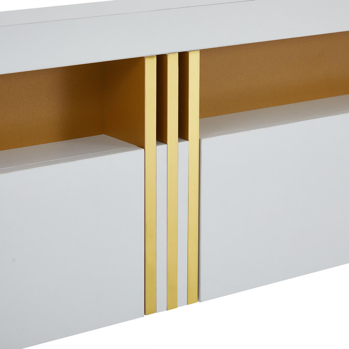 LOWBOARD in Weiß mit Marmor-Optik und Schubladen für Wohnzimmer, B200/T40/H42 cm - Weiß, Holzwerkstoff (200/42/40cm) - STILVORA