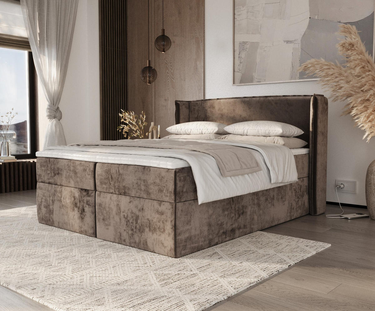 BOXBETT Viva 180/200 cm Braun im Lotta Stoff - Schwarz/Braun, Holz/Holzwerkstoff (180/200cm) - AltaBeds