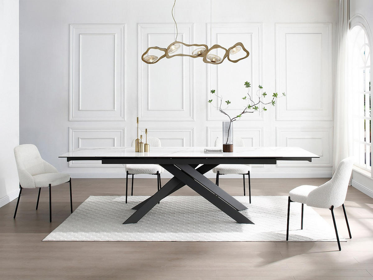 STUHL 2er-Set - Bouclé-Stoff & schwarzes Metall - Weiß - LIAMONA - Weiß, Textil (59/84/53cm) - Vente-Unique