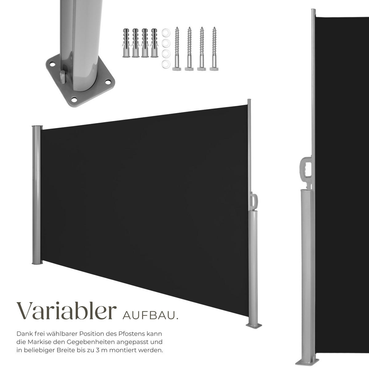SEITENMARKISE ,160 x 300 cm,schwarz - Schwarz, Textil (160/10cm) - tectake