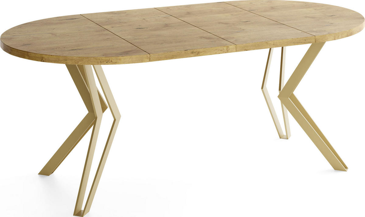 ESSTISCH Daisy runder ausziehbarer, Lancelot Eiche 100-180/100/76 cm - Eichefarben/Goldfarben, Holzwerkstoff/Metall (100/100/76cm) - WFL GROUP