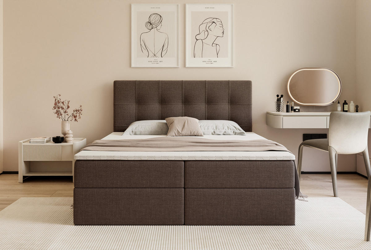 BOXBETT VENUS 200/200 cm, mit Matratze und Topper, Braun - Braun, Holzwerkstoff/Textil (200/200cm) - Idohome