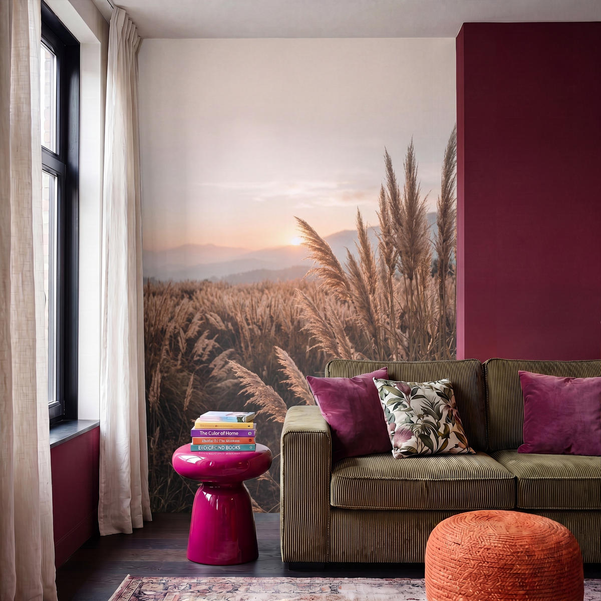 TAPETE - Gras - Feld - Sonne - Natur - 180x280 cm - Sandfarben, Papier (180/280cm) - OnlyWow