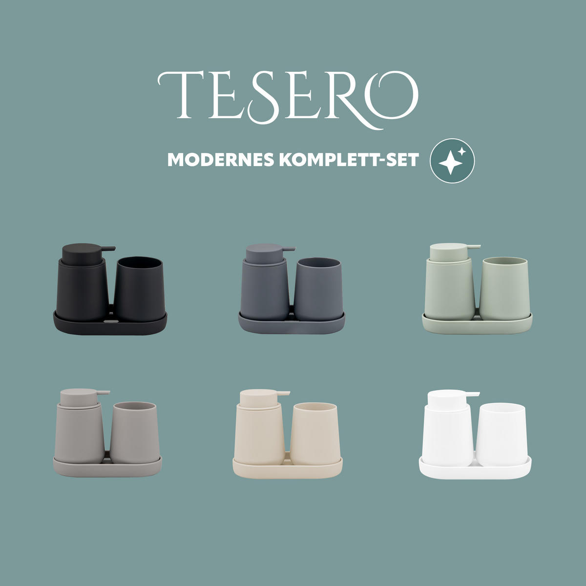 BAD-ACCESSOIRES-SET TESERO, Soft-Touch, beige - Beige, Kunststoff (18.5/13.5/10cm) - eluno