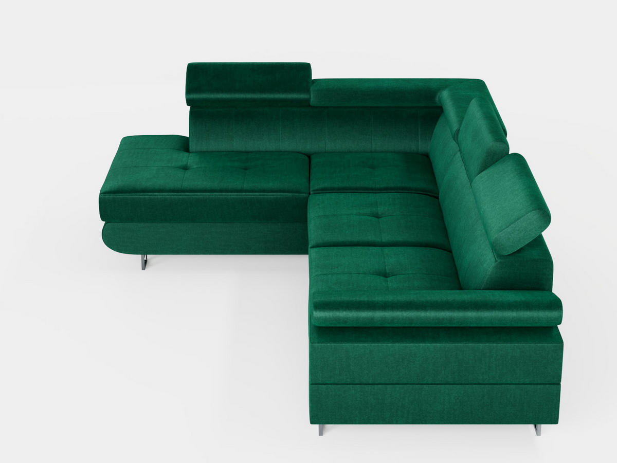 ECKSOFA CAROLINE Rechts Hellgrau Velours-Stoff mit Schlaffunktion und Bettkasten - Chromfarben/Hellgrau, Textil (253/190cm) - Barchello