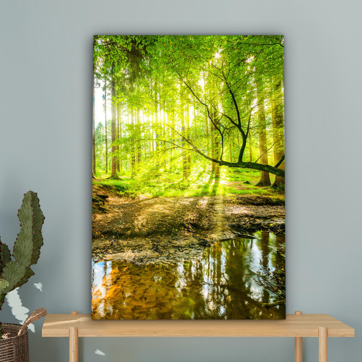 LEINWANDBILD Wald - Landschaft - Wasser - Bäume - Sonne - Grün - Natur 60x90 cm - Grün, Textil (60/90cm) - MuchoWow