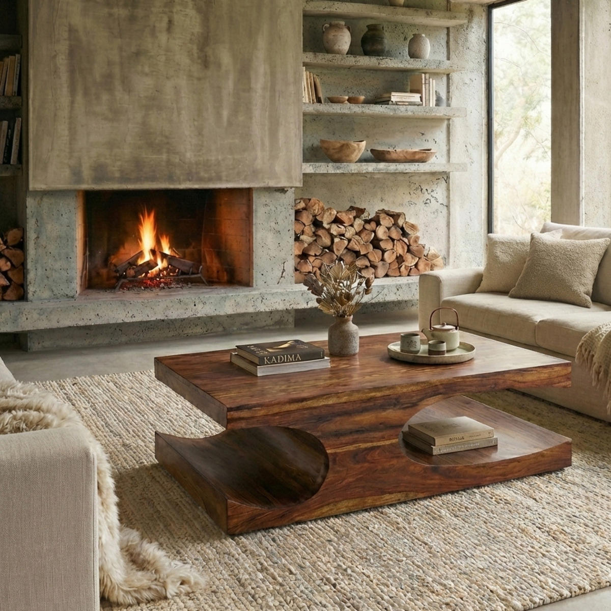 COUCHTISCH Massivholz mit zwei Ablagefächern, handgefertigt und pflegeleicht, Braun 118x70x38 cm - Braun, Holz (70/118/38cm) - KADIMA DESIGN