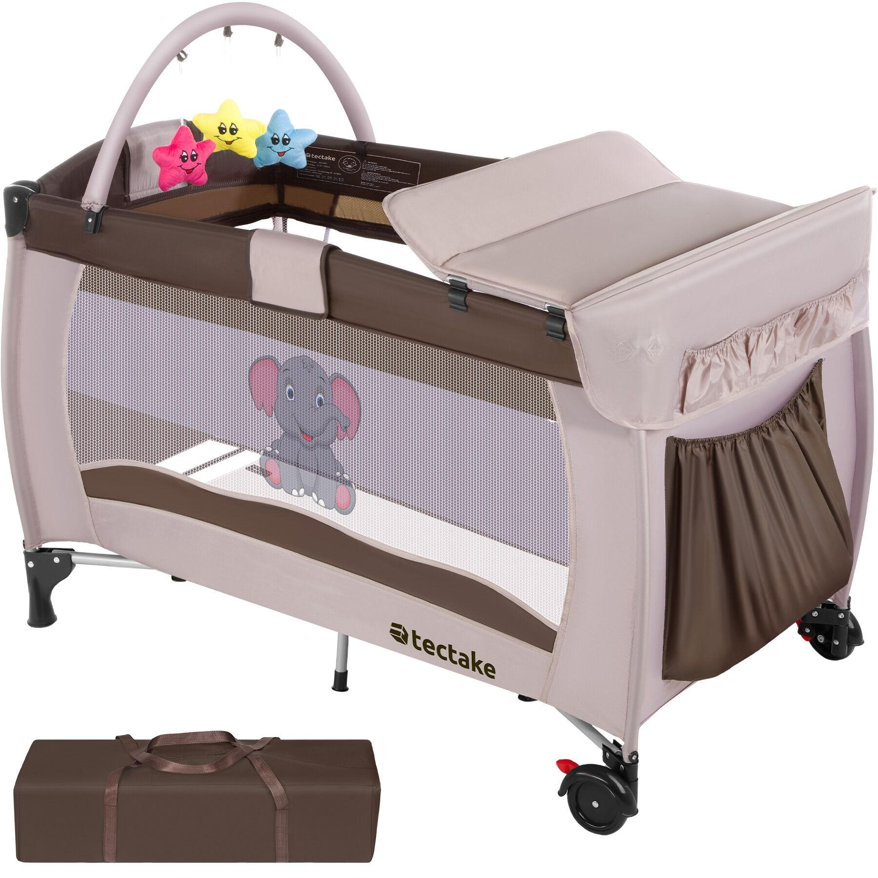 KINDER REISEBETT Elefant,inklusive Tragetasche, 132 x 75 x 104 cm,braun - Braun, Kunststoff (75/104/132cm) - tectake
