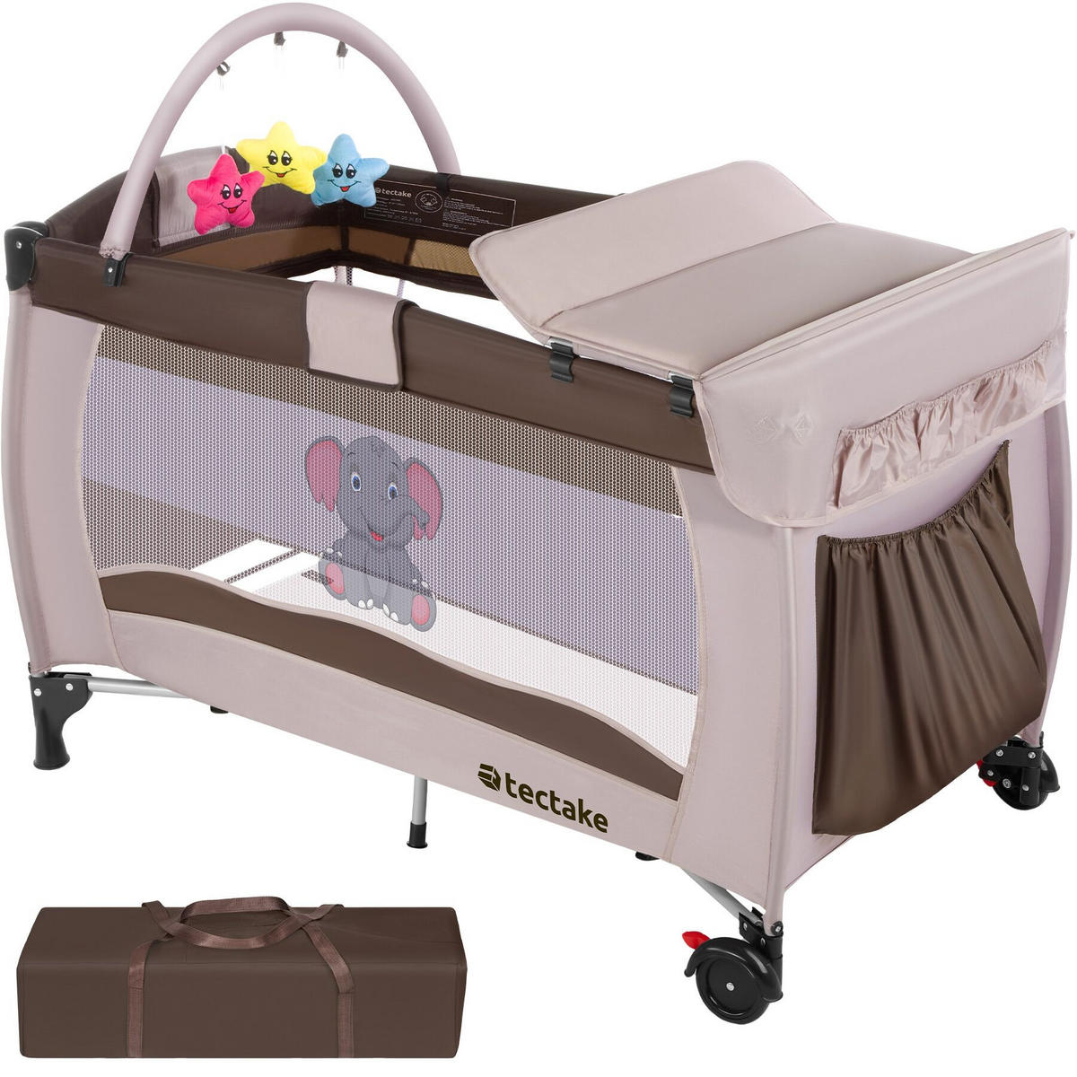 KINDER REISEBETT Elefant,inklusive Tragetasche, 132 x 75 x 104 cm,braun - Braun, Kunststoff (75/104/132cm) - tectake