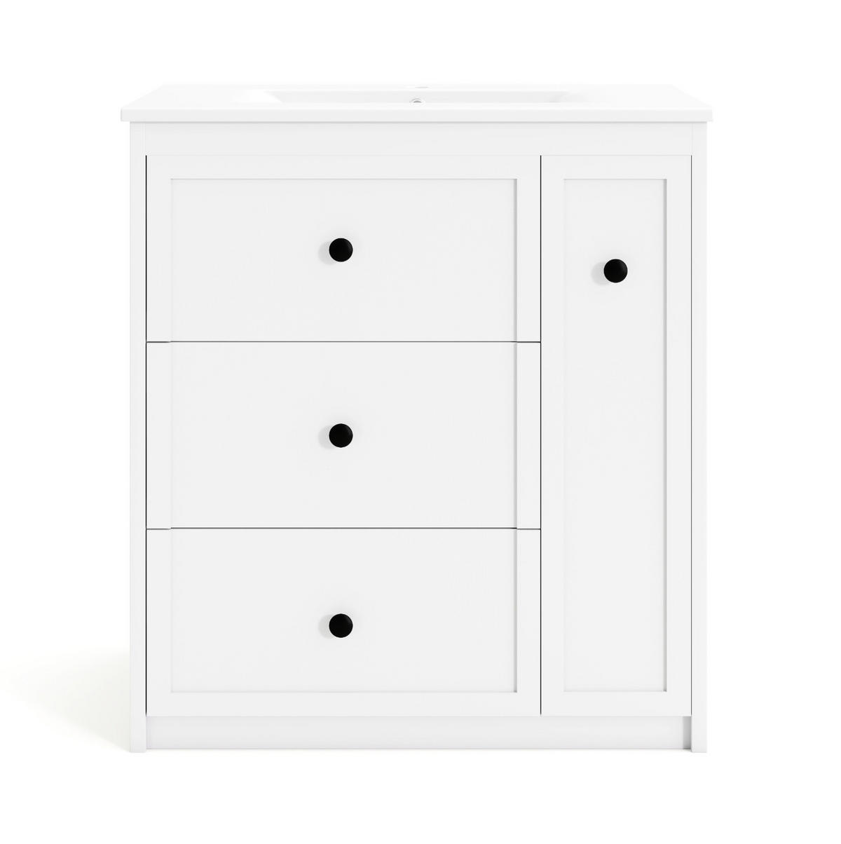 WASCHTISCH aus MDF und Keramik 76x46x82 cm Weiß mit 4 Schubladen und integriertem Keramikbecken - Weiß, Keramik (76/82/46cm) - Modfu