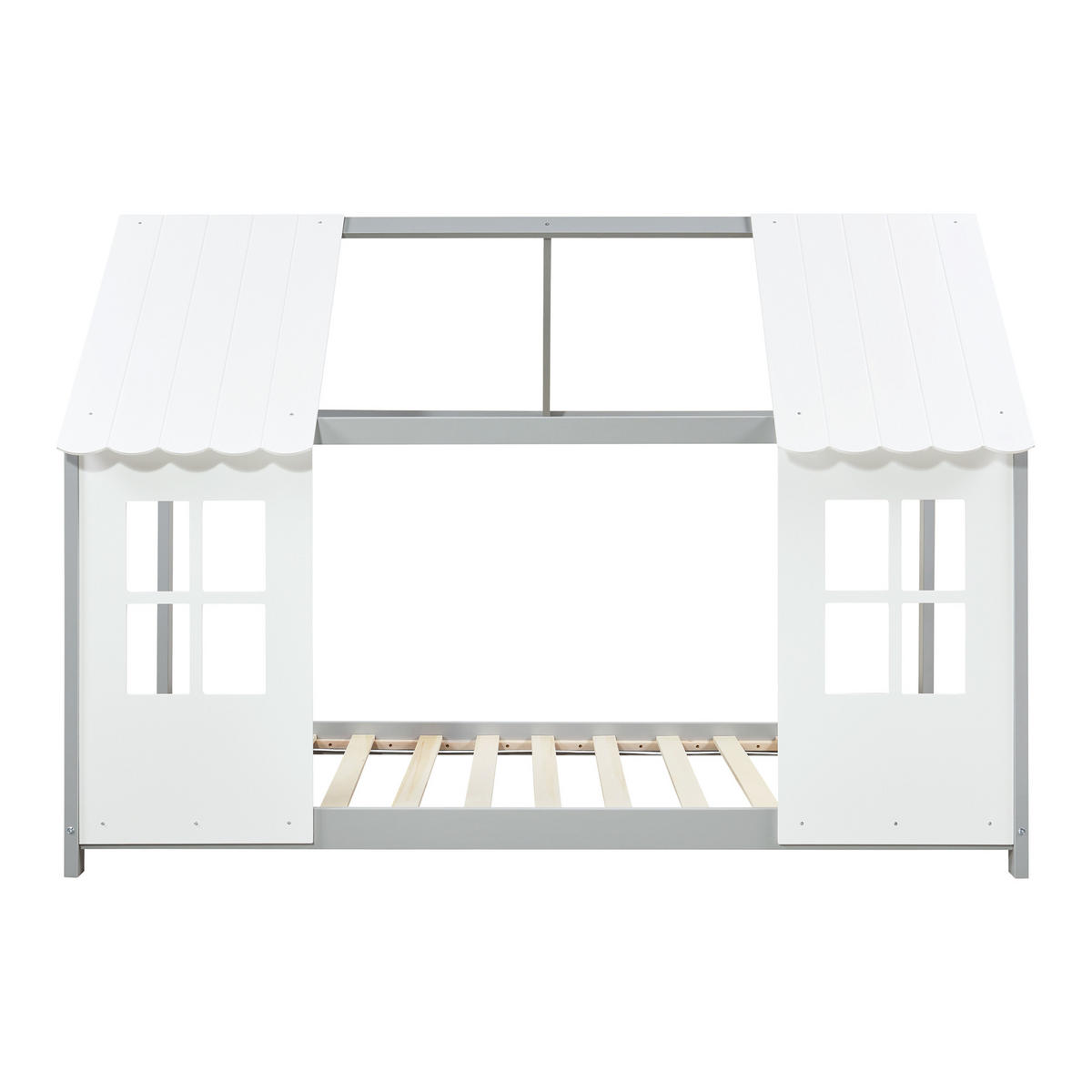 HAUSBETT Tostedt - Weiß/Grau, Holz/Holzwerkstoff (90/200cm) - [en.casa]